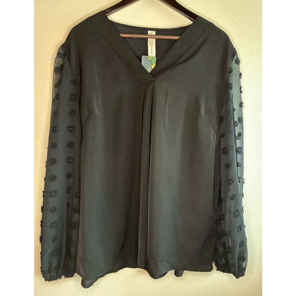 NWT BLOOMING JELLY | Black Chiffon Blouse Sheer Dot Long Sleeve | XXL